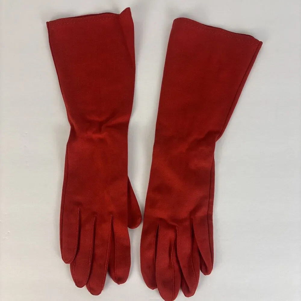 VTG Crescendoe Red Gloves Size 7 1/2 (7.5) Long Opera